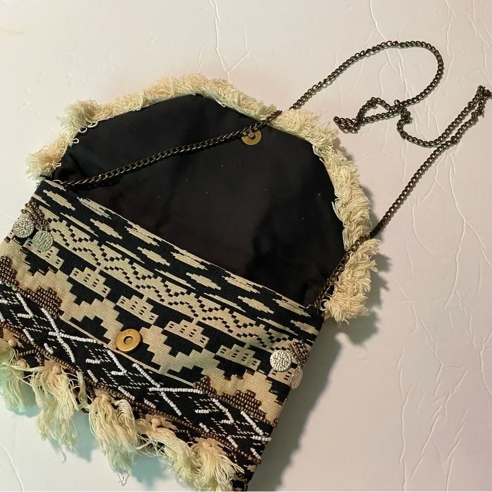 Express Boho Beaded Crossbody Envelope Bag Purse Fringe Seashells medallion